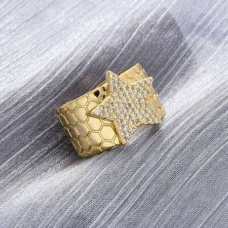 Brass Micro Pave Clear Cubic Zirconia Cuff Rings for Women RJEW-H248-08G-01-1