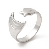 Non-Tarnish 304 Stainless Steel Star & Moon Open Cuff Ring for Women RJEW-E063-07P-1