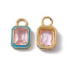 Pink Glass Rectangle Pendants KK-I696-10G-02-1