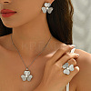 304 Stainless Steel Imitation Pearl Flower Stud Earrings & Pendant Necklaces & Rings Sets for Women WG65500-05-1