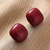 Square Brass & Plastic Stud Earrings for Women EJEW-G425-01G-01-3