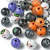 45Pcs 9 Colors Printed Round Wood European Beads WOOD-FS0001-21-3