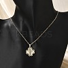 Brass Cubic Zirconia Glass Cat Eye Clover Pendant Neckalces for Women NJEW-S448-07G-3