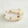 Summer Brass Cross and Round Imitation Pearl Beaded Stretch Bracelets for Women NA3901-2