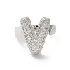 Letter Brass Micro Pave Clear Cubic Zirconia Open Cuff Ring for Women RJEW-N046-03V-P-2