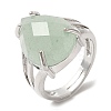 Natural Green Aventurine Teardrop Adjustable Rings RJEW-K241-03P-13-3