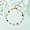 Natural Moss Agate & Pearl Beaded Anklet AJEW-AN00500-01-2