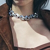 Iron & Alloy Flat Round Link Chain Necklaces for Women NJEW-U046-04P-1
