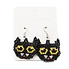 Glass Seed Braided Cat Dangle Earrings LS-EJEW-B012-11-2