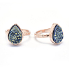 Electroplate Natural Druzy Quartz Crystal Finger Rings RJEW-I055-10RG-RS-1