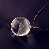Flat Round Clear Glass Inner Dandelion Pendant Imitation Leather Cord Necklaces for Women FS-WG7DEC0-01-3