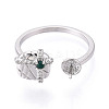 Gift Box Shape Brass Micro Pave Clear Cubic Zirconia & Glass Cuff Ring Settings KK-T076-44P-2