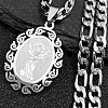Oval with Virgin Pattern 201 Stainless Steel Pendant Necklaces for Men Women NJEW-K283-22P-1