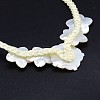 Natural Flower Pearl Beads Bib Statement Necklaces NJEW-P117-06A-3