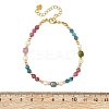 Natural Mixed Gemstone Faceted Round and Cube Beaded Bracelets with Natural Pearl & Brass End Chains BJEW-JB14336-03-5