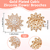 1Pc Flower Brass Pave Clear Cubic Zirconia Brooches JEWB-BBC0001-04-2