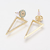 Brass Micro Pave Cubic Zirconia Dangle Ear Studs EJEW-G229-03G-2