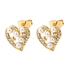 Brass Micro Pave Clear Cubic Zirconia Heart Stud Earrings EJEW-K267-39G-4