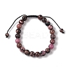8mm Round Natural Rhodonite Braided Bead Bracelets BJEW-C067-01B-13-2