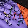 Halloween Theme Skeleton Glass Seed Beaded & Natural Black Onyx(Dyed & Heated) & Skull Dyed Synthetic Turquoise Pendant Necklaces NJEW-MZ00117-1