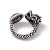 Dragon Head Natural Charoite Cuff Rings RJEW-G273-03AS-03-3