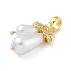 Rack Plating Brass Micro Pave Clear Cubic Zirconia with ABS Plastic Pearl Pendants KK-G515-57G-2