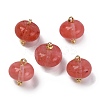 Cherry Quartz Glass Saucer Charms with Rack Plating Golden Tone Brass Bails KK-B103-17B-10-1-1