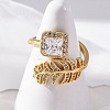Brass Micro Pave Clear Cubic Zirconia Cuff Rings for Women RJEW-C118-07G-3