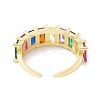 Colorful Cubic Zircon Rectangle Open Cuff Ring RJEW-B037-02G-3