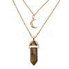 Natural Tiger Eye Cone Pendant Double Layer Necklace UX9990-18-1