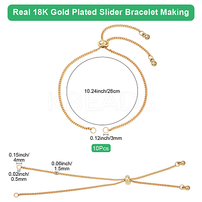 10Pcs Brass Curb Chain Slider Bracelet Makings AJEW-BBC0002-53G-1