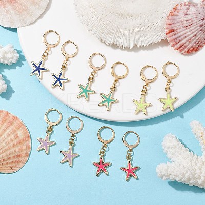 Alloy Enamel Starfish Dangle Leverback Earrings EJEW-JE05602-1