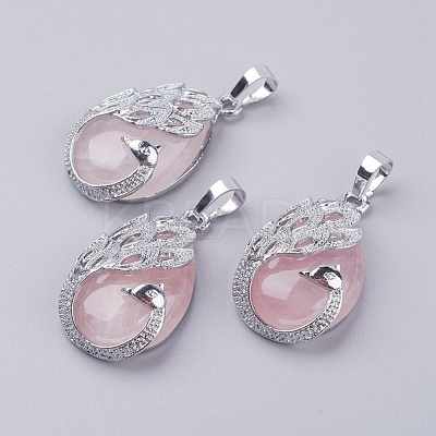Natural Rose Quartz Pendants X-G-E442-04X-1