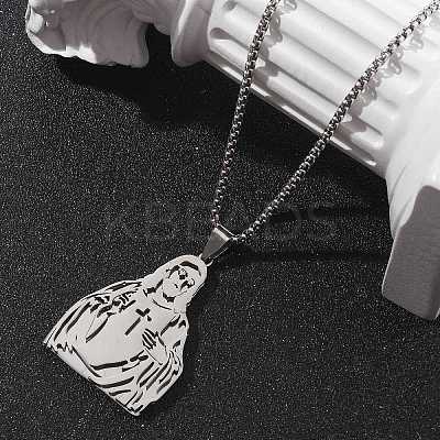 201 Stainless Steel Religion Pendant Necklaces NJEW-Z058-05P-1