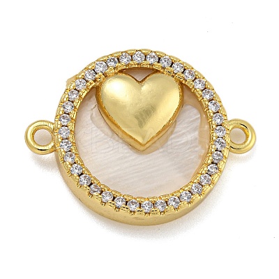 Rack Plating Brass Micro Pave Clear Cubic Zirconia Flat Round Connector Charms KK-I718-47G-01-1