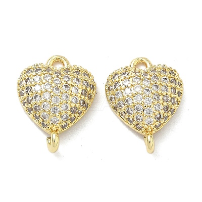Brass Micro Pave Clear Cubic Zirconia Heart Connector Charms KK-I476-16G-1