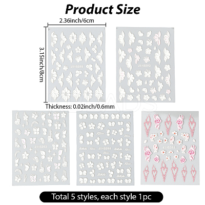 5Pcs 5 Styles Flower & Butterfly PET Nail Art Stickers MRMJ-SP0001-16-1