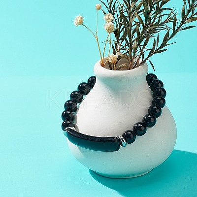 Natural Obsidian Beaded Stretch Bracelet BJEW-JB08879-02-1