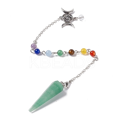 Natural Green Aventurine Hexagonal Pointed Cone Dowsing Pendulum Pendants G-G983-05P-03-1