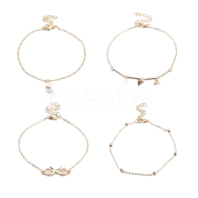 4Pcs 4 Style Alloy Chain Anklets Sets SJEW-D009-08KCG-1