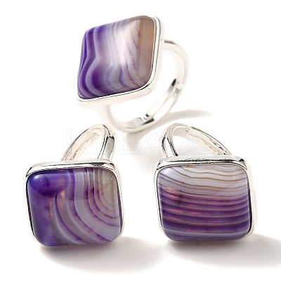 Natural Banded Agate Adjustable Rings RJEW-H240-01S-11-1