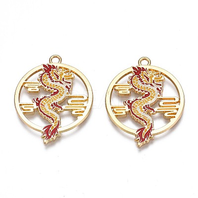 Rack Plating Alloy Enamel Pendants X-ENAM-N055-079-1