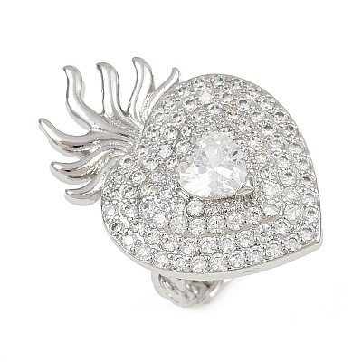 Brass Micro Pave Clear Cubic Zirconia Cuff Rings RJEW-P155-04B-P-1