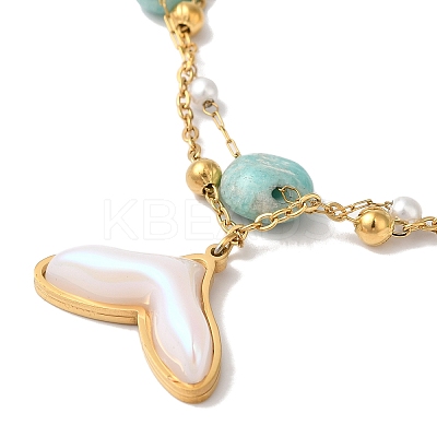 Summer Beach Nuggets Natural Amazonite & Imitation Pearl Multi-Strand Anklets BJEW-P326-06B-G-1