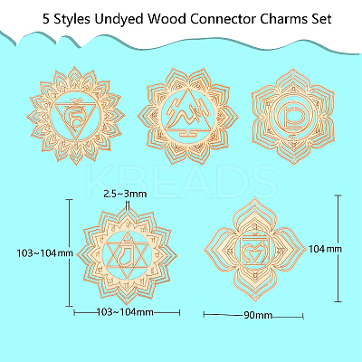 50Pcs 5 Styles Undyed Wood Connector Charms Set WOOD-CJ0001-74-1