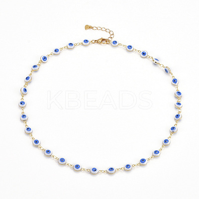 Brass Enamel Evil Eye Link Chain Bracelets & Necklaces Jewelry Sets SJEW-JS01191-1