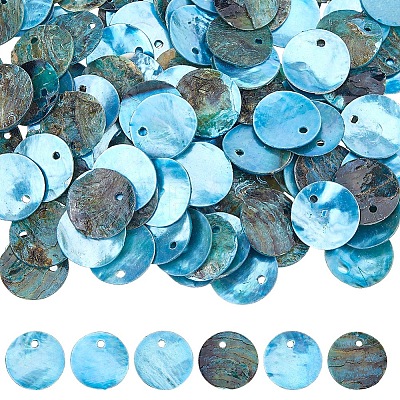 Natural Akoya Shell Dyed Disc Charms SHEL-WH0005-05B-1