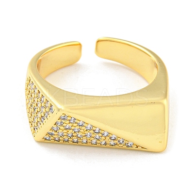 Rack Plating Brass with Clear Cubic Zirconia Open Cuff Rings RJEW-Q784-18G-1