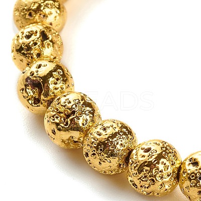 Natural Lava Rock & Synthetic Black Stone Round Beads Energy Stretch Bracelets Set BJEW-JB06969-1