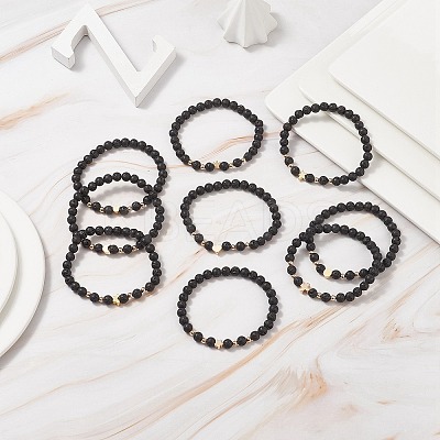 9Pcs 9 Style Bear & Cross & Moon & Crown & Heart & Butterfly Brass Beaded Stretch Bracelets Set BJEW-JB08905-1
